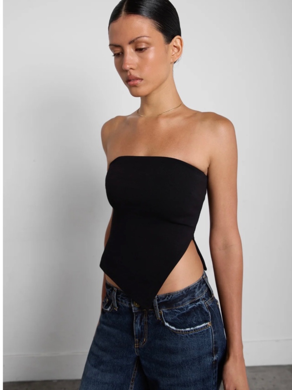 Cropped Tube Top With Slit - Small - Black- Oak + Fort